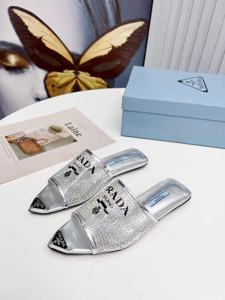 Prada 1I901M Brushed leather Slingback pumps Shiny Leather Sandals Shoes P91002