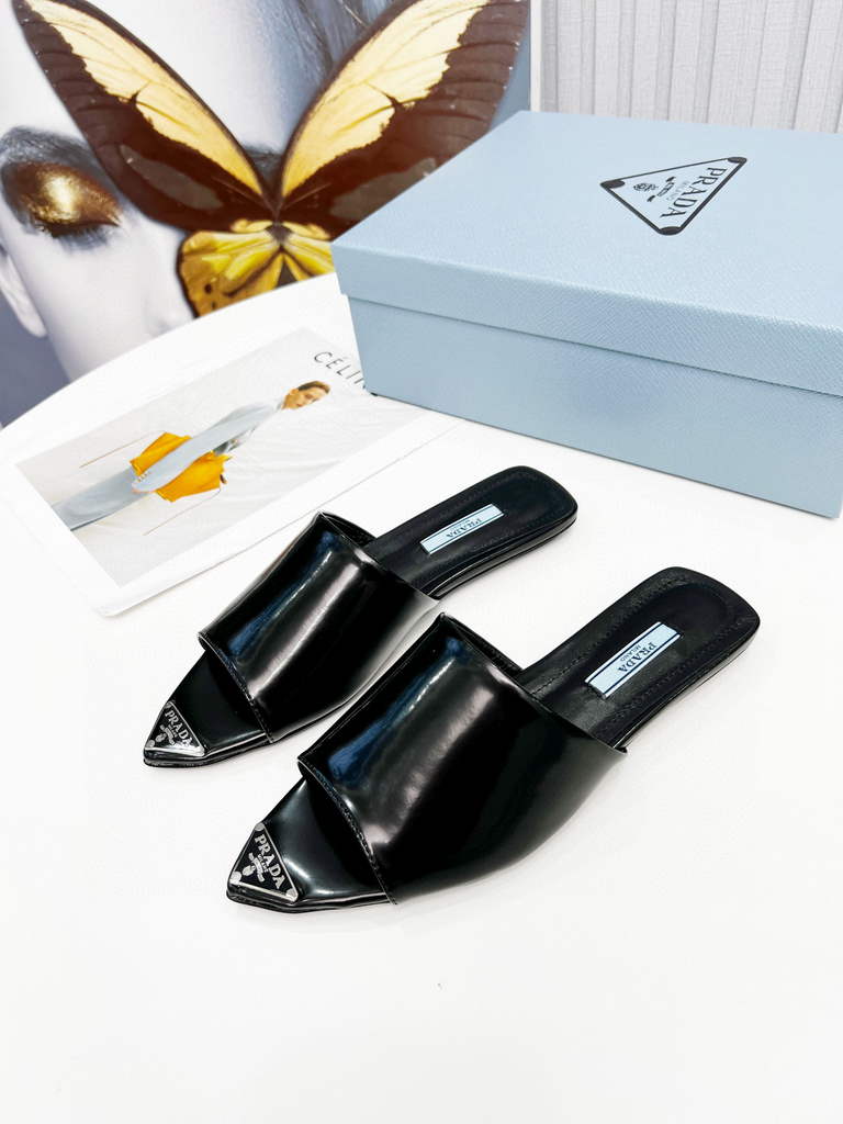 Prada 1I901M Brushed leather Slingback pumps Shiny Leather Sandals Shoes P91002