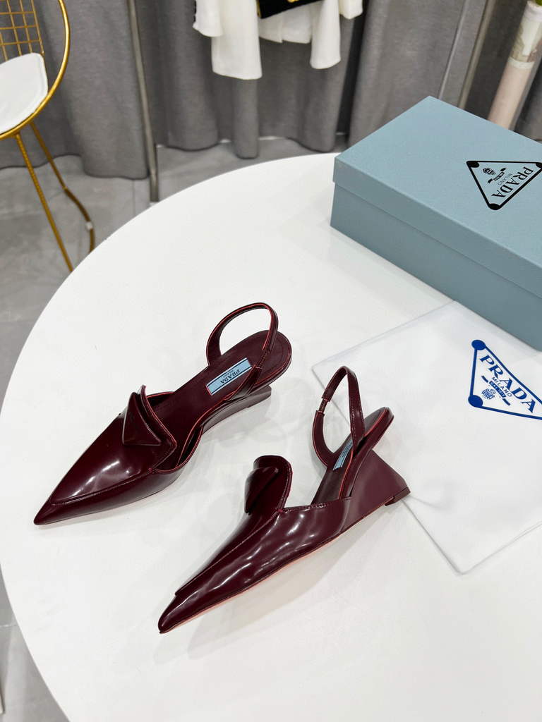 Prada 1I901M Brushed leather Slingback pumps Shiny Leather Sandals Shoes P91002