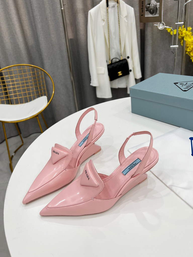 Prada 1I901M Brushed leather Slingback pumps Shiny Leather Sandals Shoes P91002
