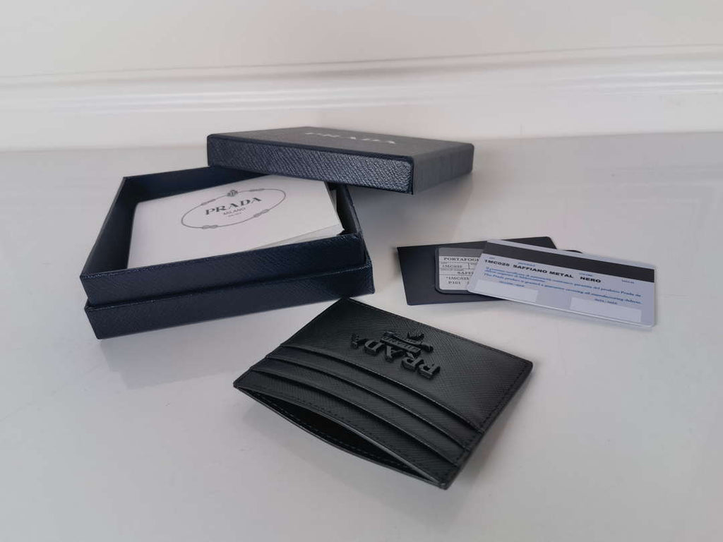 Prada 1MC025 Saffiano Leather card holder Black logo