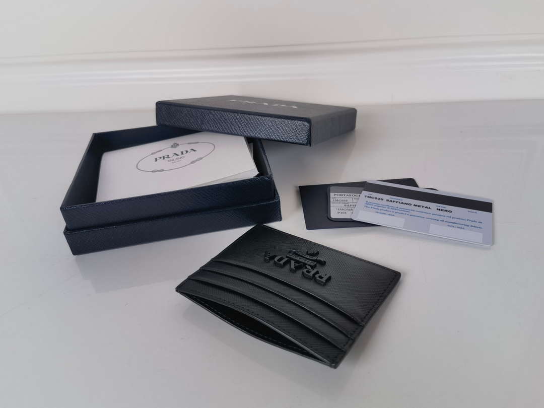 Prada 1MC025 Saffiano Leather card holder Black logo