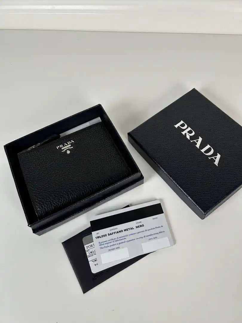 Prada 1ML050 Small leather wallet Black Silver