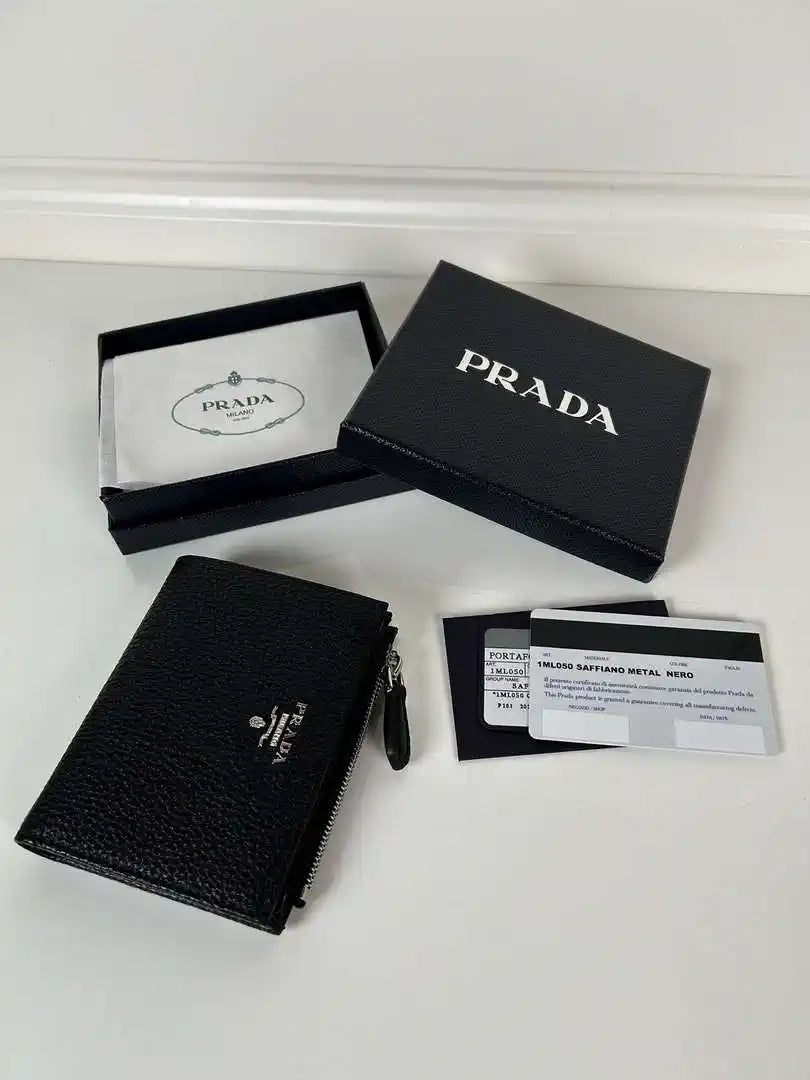 Prada 1ML050 Small leather wallet Black Silver