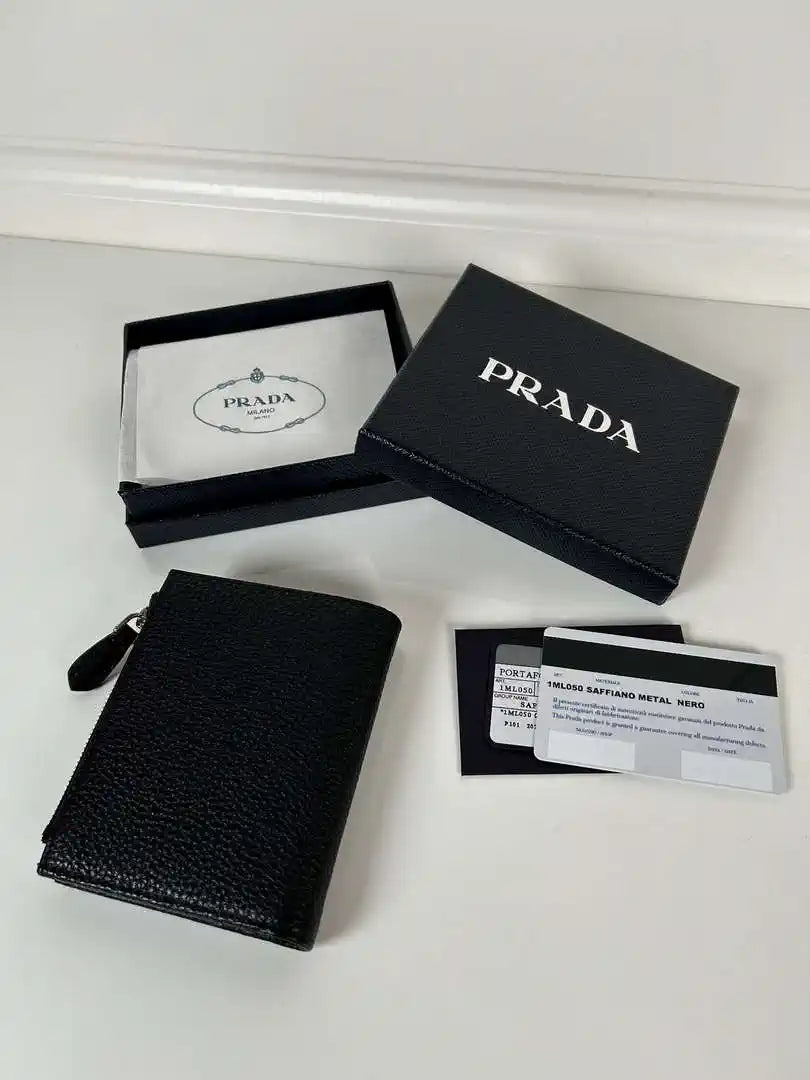 Prada 1ML050 Small leather wallet Black Silver