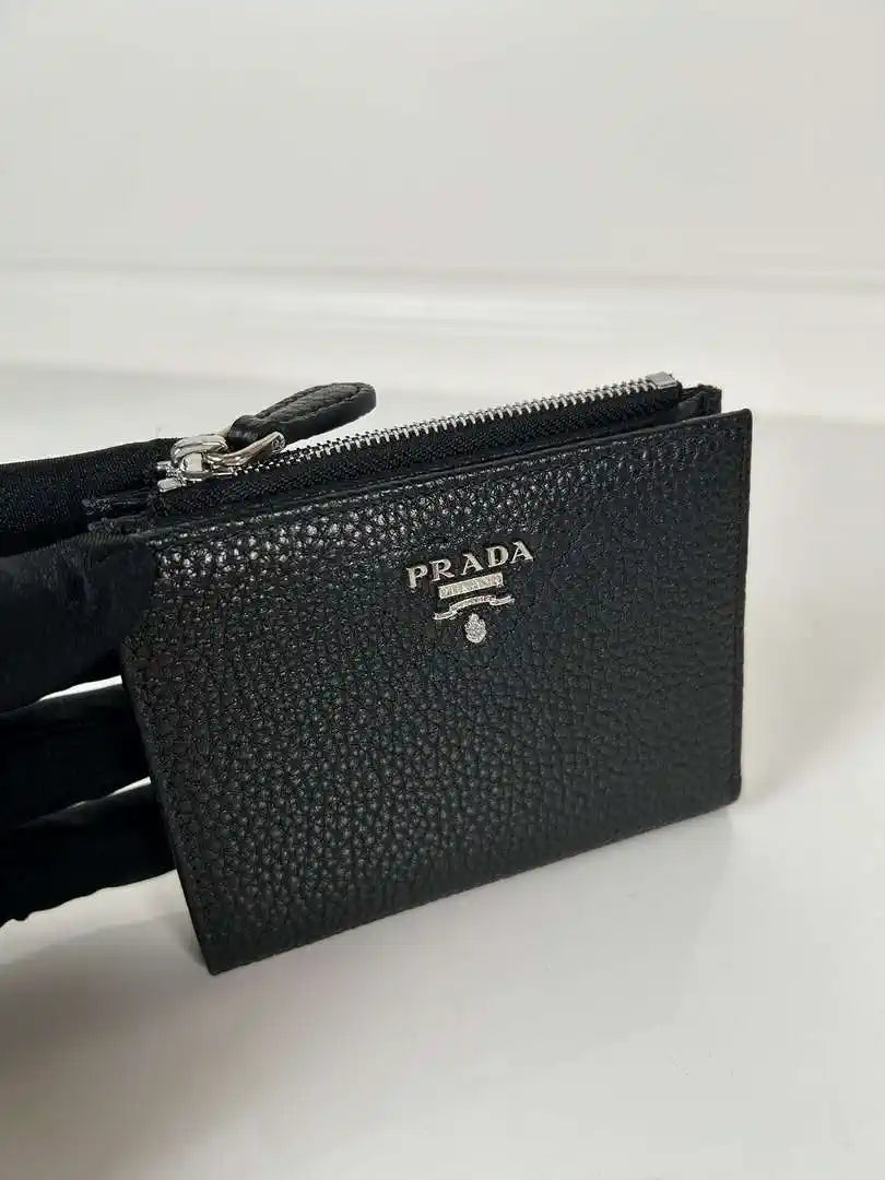 Prada 1ML050 Small leather wallet Black Silver