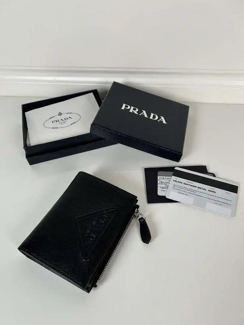 Prada 1ML050 Small Saffiano leather wallet Black Logo