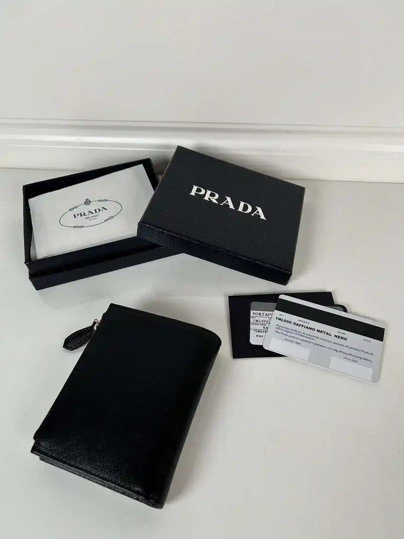 Prada 1ML050 Small Saffiano leather wallet Black Logo