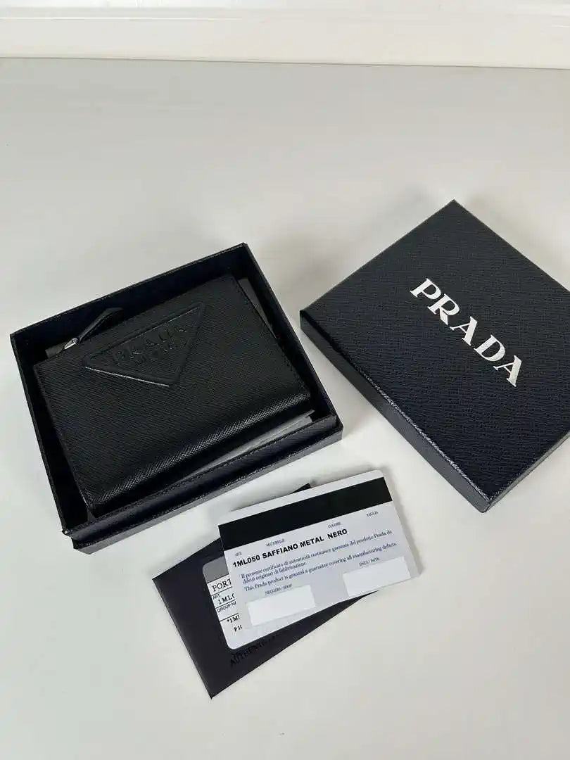 Prada 1ML050 Small Saffiano leather wallet Black Logo
