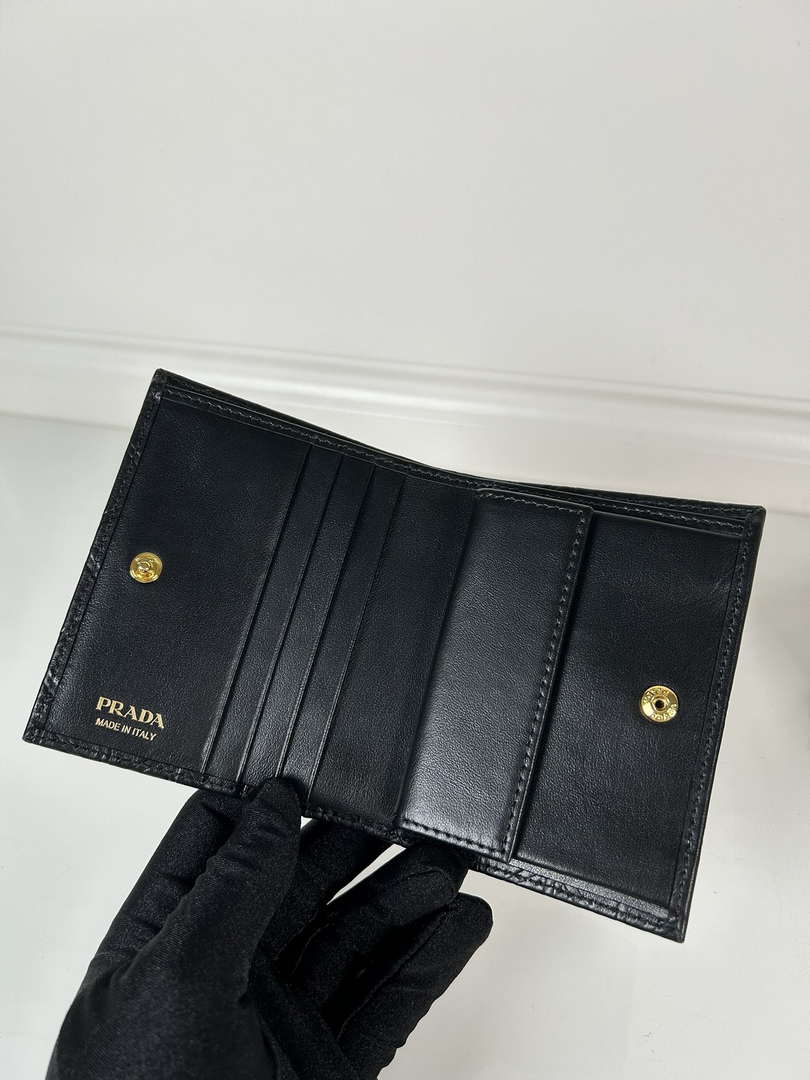 Prada 1MV204 Small Leather Wallet Black prad logo