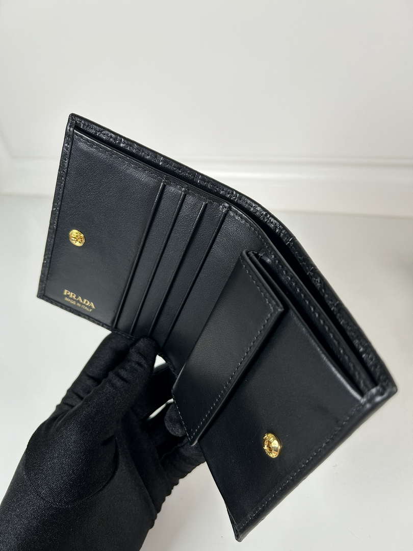 Prada 1MV204 Small Leather Wallet Black prad logo