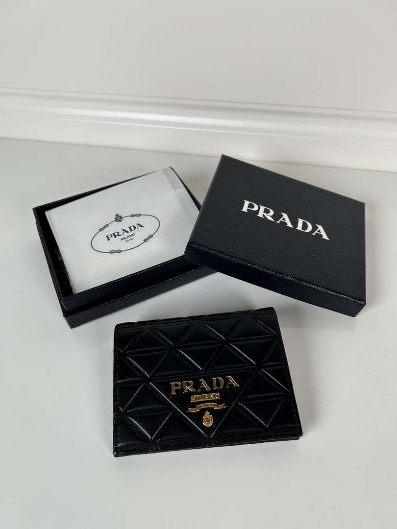 Prada 1MV204 Small Leather Wallet Black prad logo