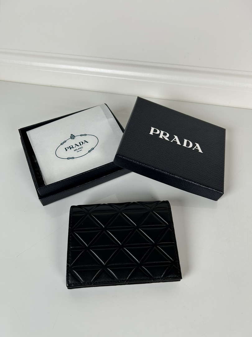 Prada 1MV204 Small Leather Wallet Black prad logo