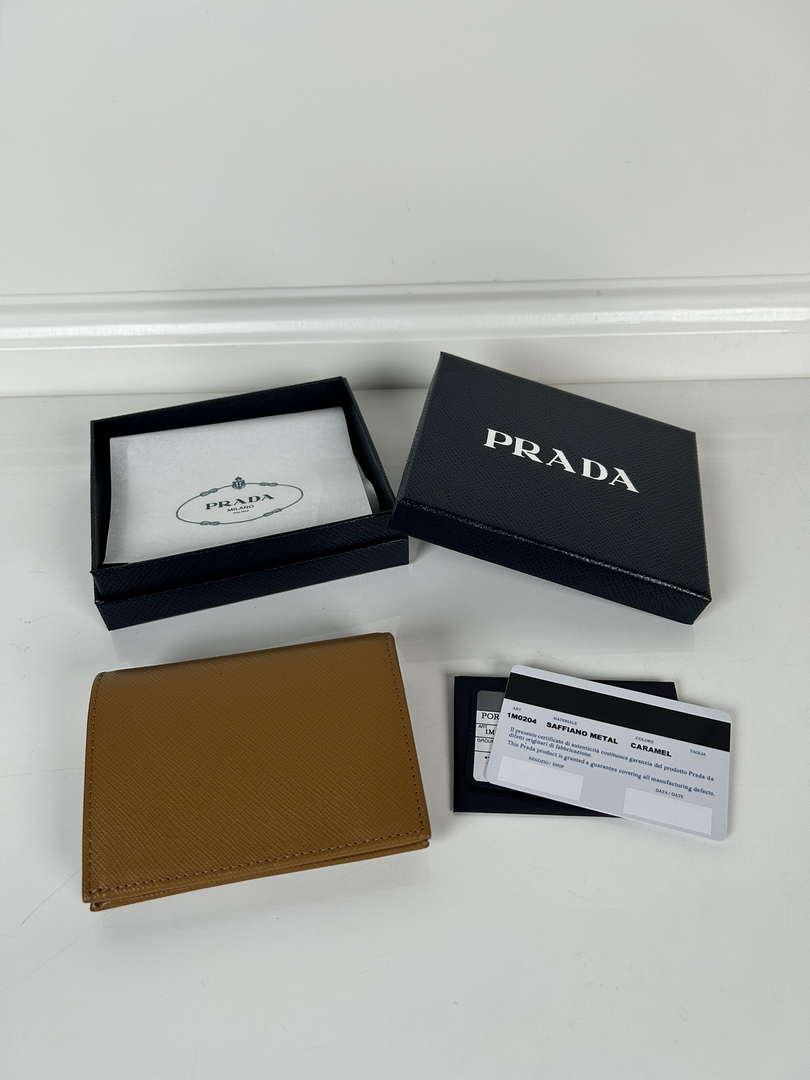 Prada 1MV204 Small Saffiano Leather Wallet Gold Brown