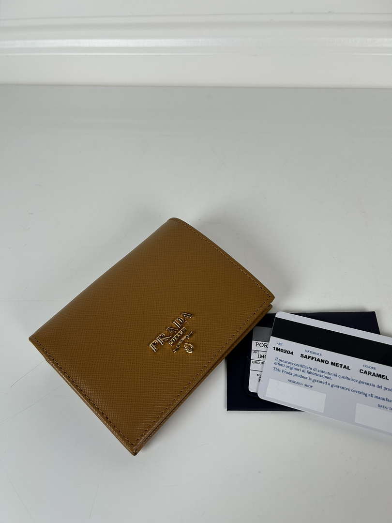 Prada 1MV204 Small Saffiano Leather Wallet Gold Brown