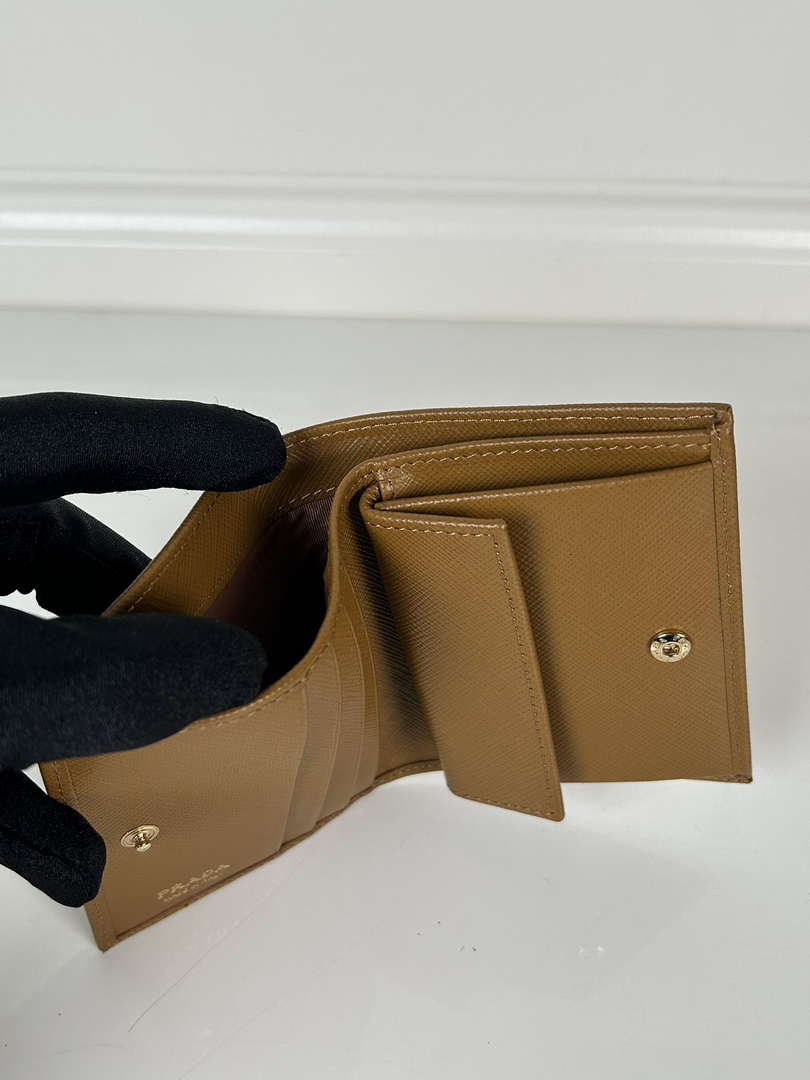 Prada 1MV204 Small Saffiano Leather Wallet Gold Brown