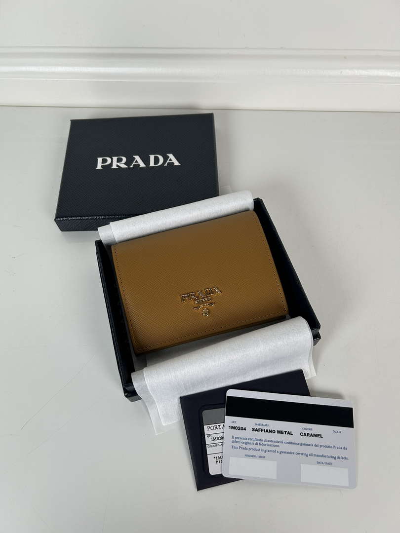 Prada 1MV204 Small Saffiano Leather Wallet Gold Brown