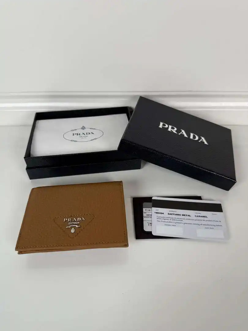 Prada 1MV204 Small Saffiano Leather Wallet Gold Brown