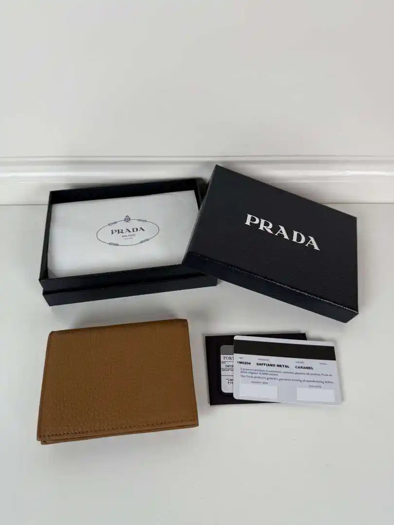 Prada 1MV204 Small Saffiano Leather Wallet Gold Brown