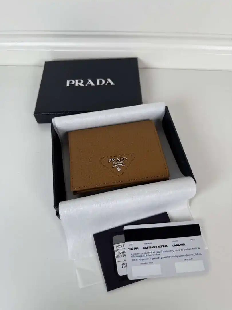 Prada 1MV204 Small Saffiano Leather Wallet Gold Brown