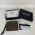 Prada 1MV204 Small shiny Leather Wallet Gray