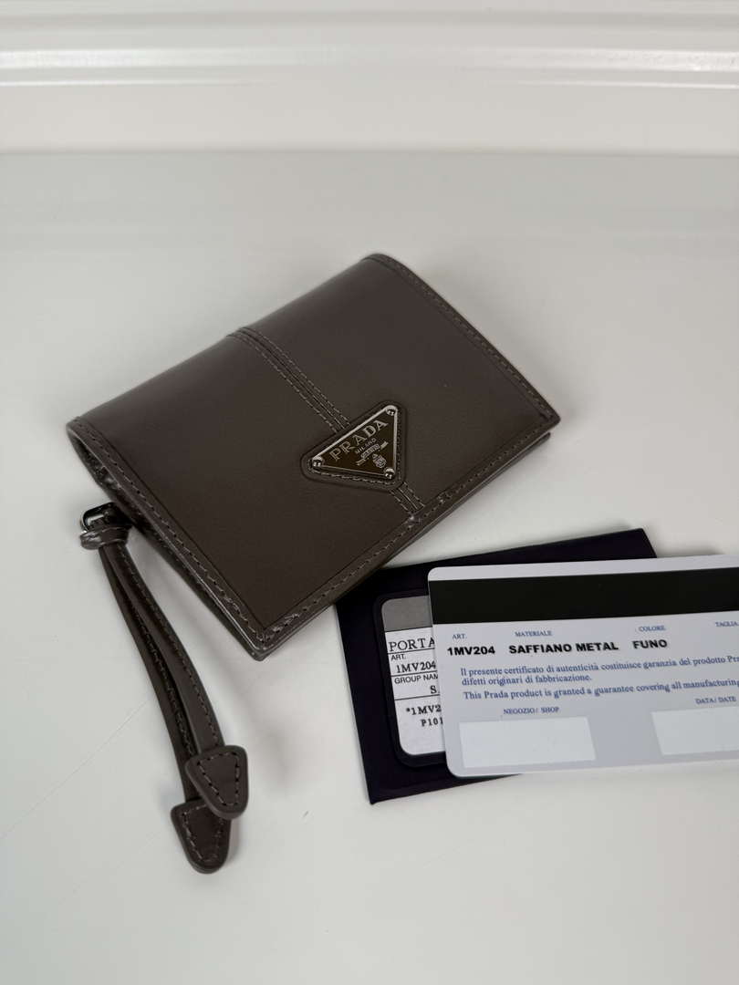 Prada 1MV204 Small shiny Leather Wallet Gray