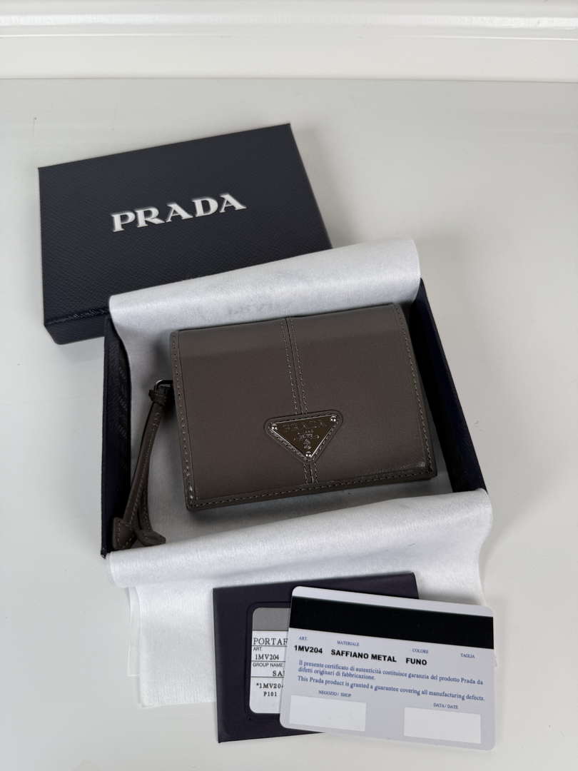 Prada 1MV204 Small shiny Leather Wallet Gray