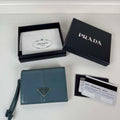 Prada 1MV204 Small shiny Leather Wallet light Blue