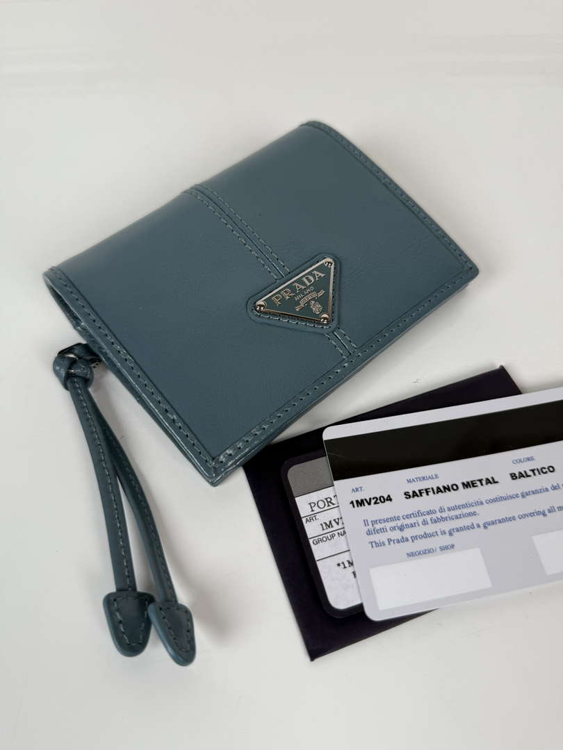 Prada 1MV204 Small shiny Leather Wallet light Blue