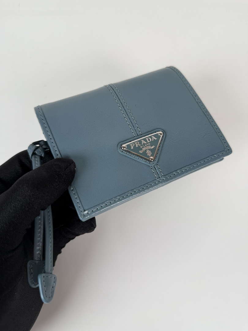 Prada 1MV204 Small shiny Leather Wallet light Blue