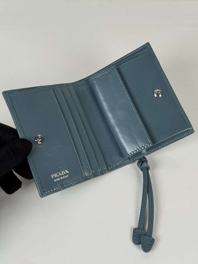 Prada 1MV204 Small shiny Leather Wallet light Blue