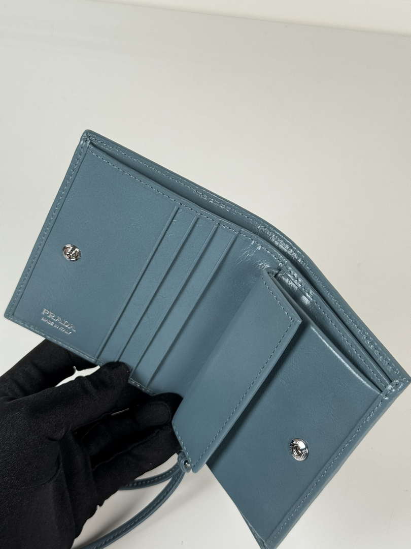 Prada 1MV204 Small shiny Leather Wallet light Blue