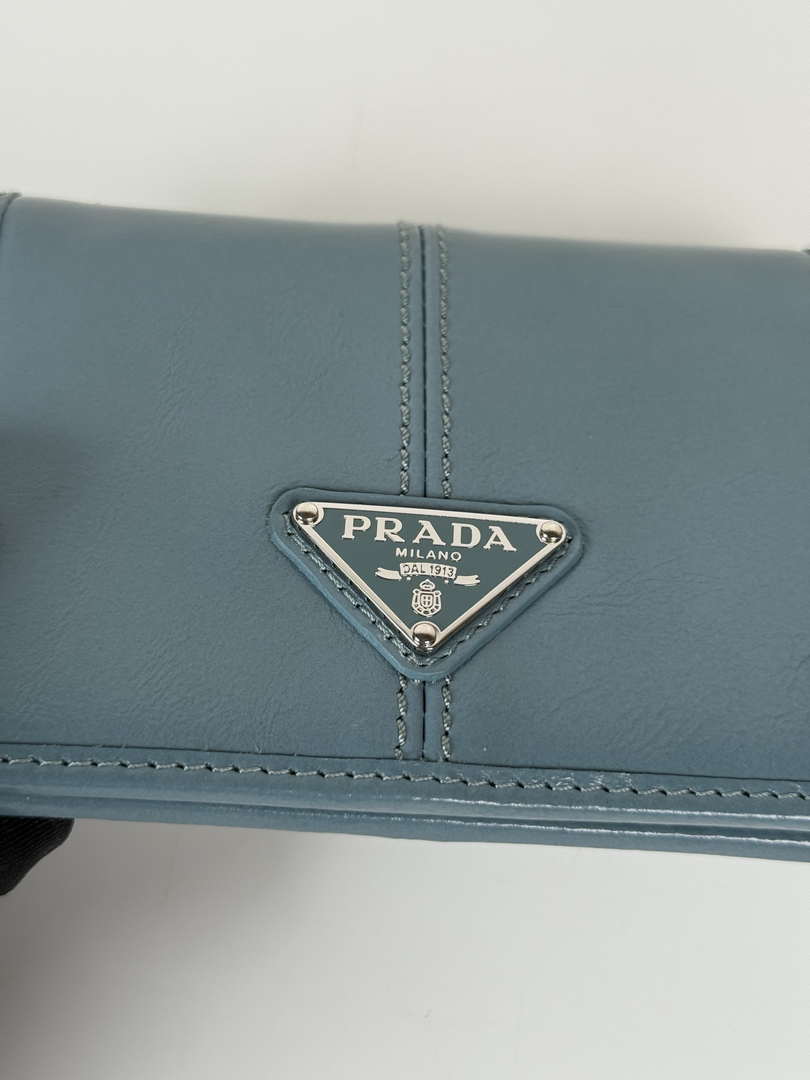 Prada 1MV204 Small shiny Leather Wallet light Blue