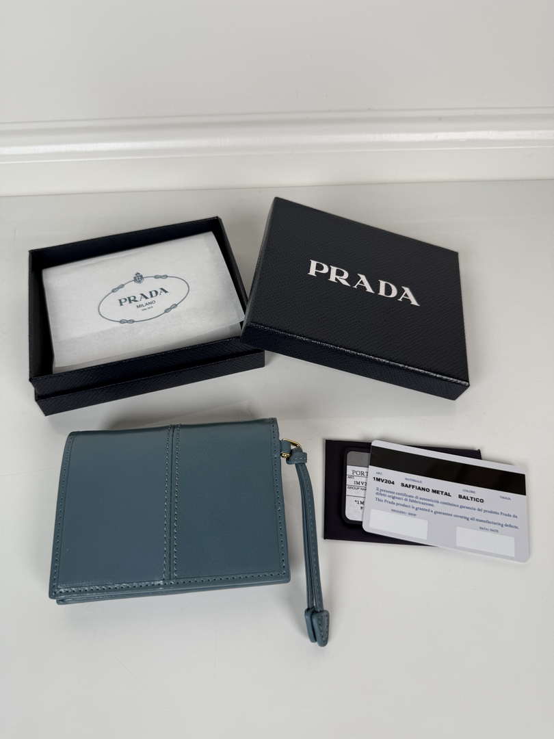 Prada 1MV204 Small shiny Leather Wallet light Blue