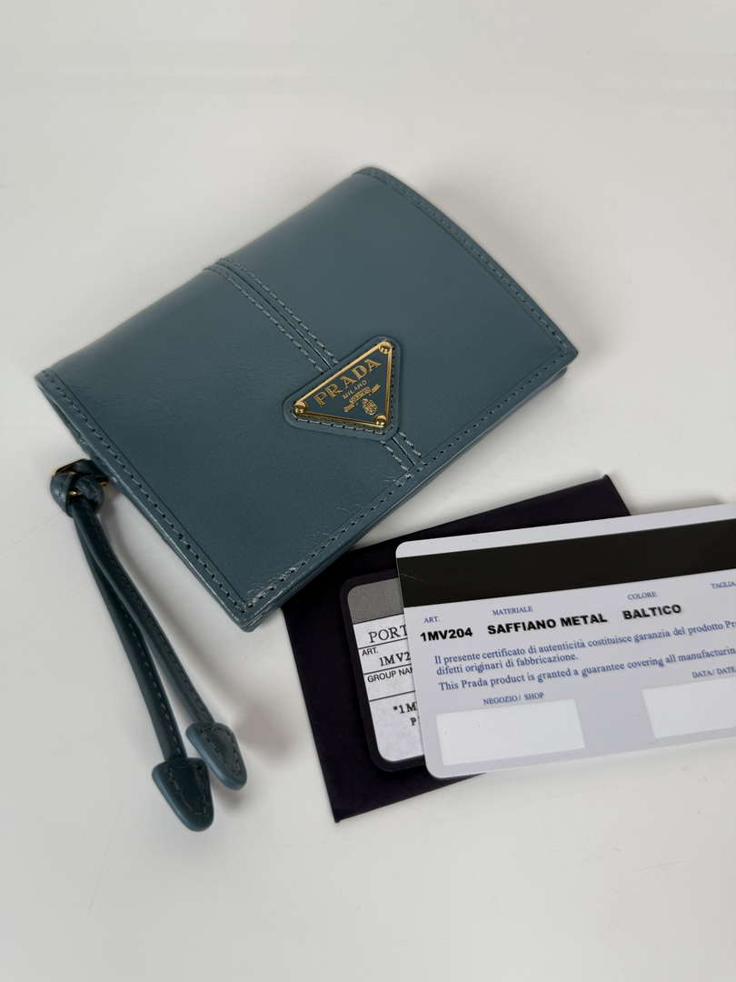 Prada 1MV204 Small shiny Leather Wallet light Blue