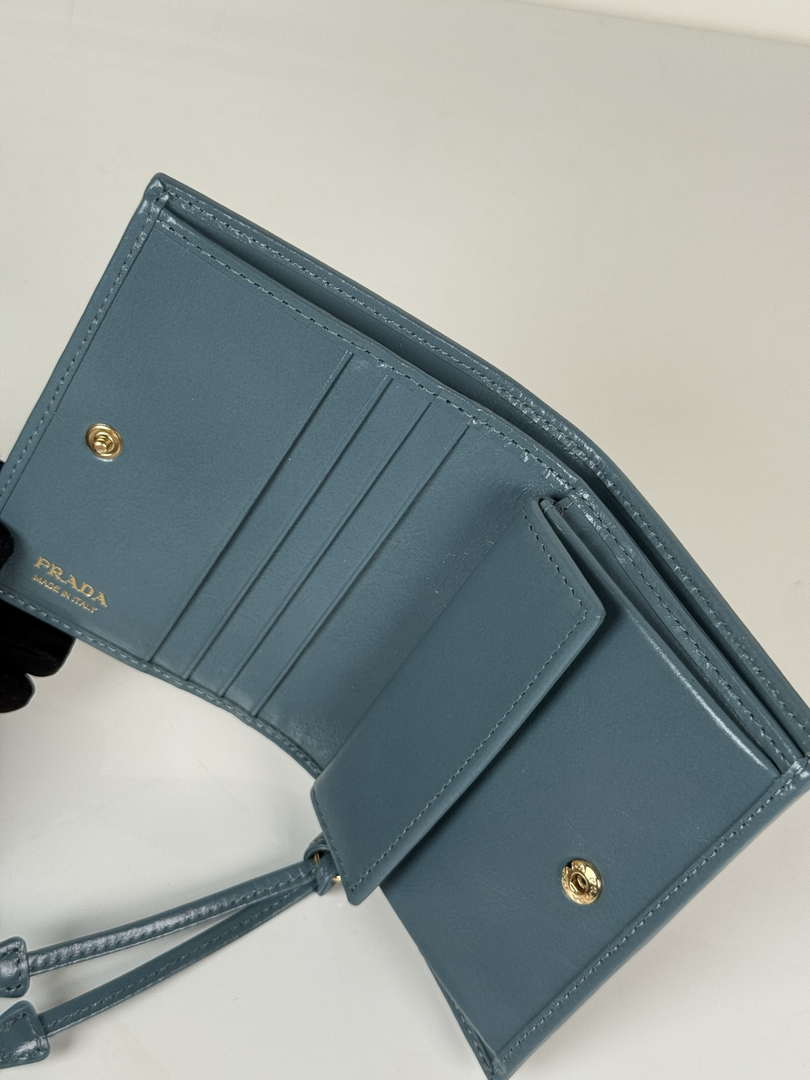 Prada 1MV204 Small shiny Leather Wallet light Blue