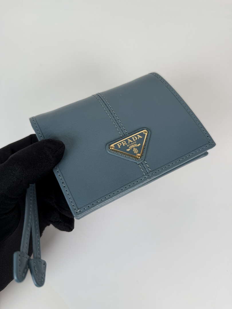 Prada 1MV204 Small shiny Leather Wallet light Blue