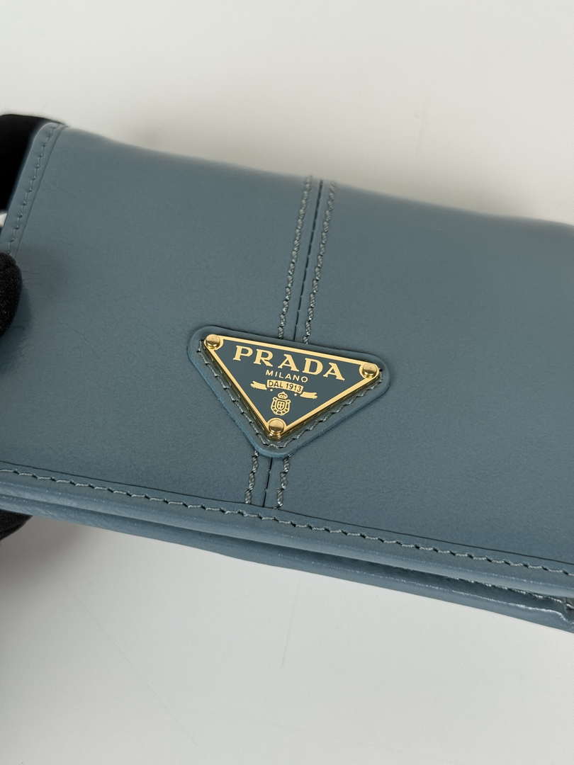 Prada 1MV204 Small shiny Leather Wallet light Blue