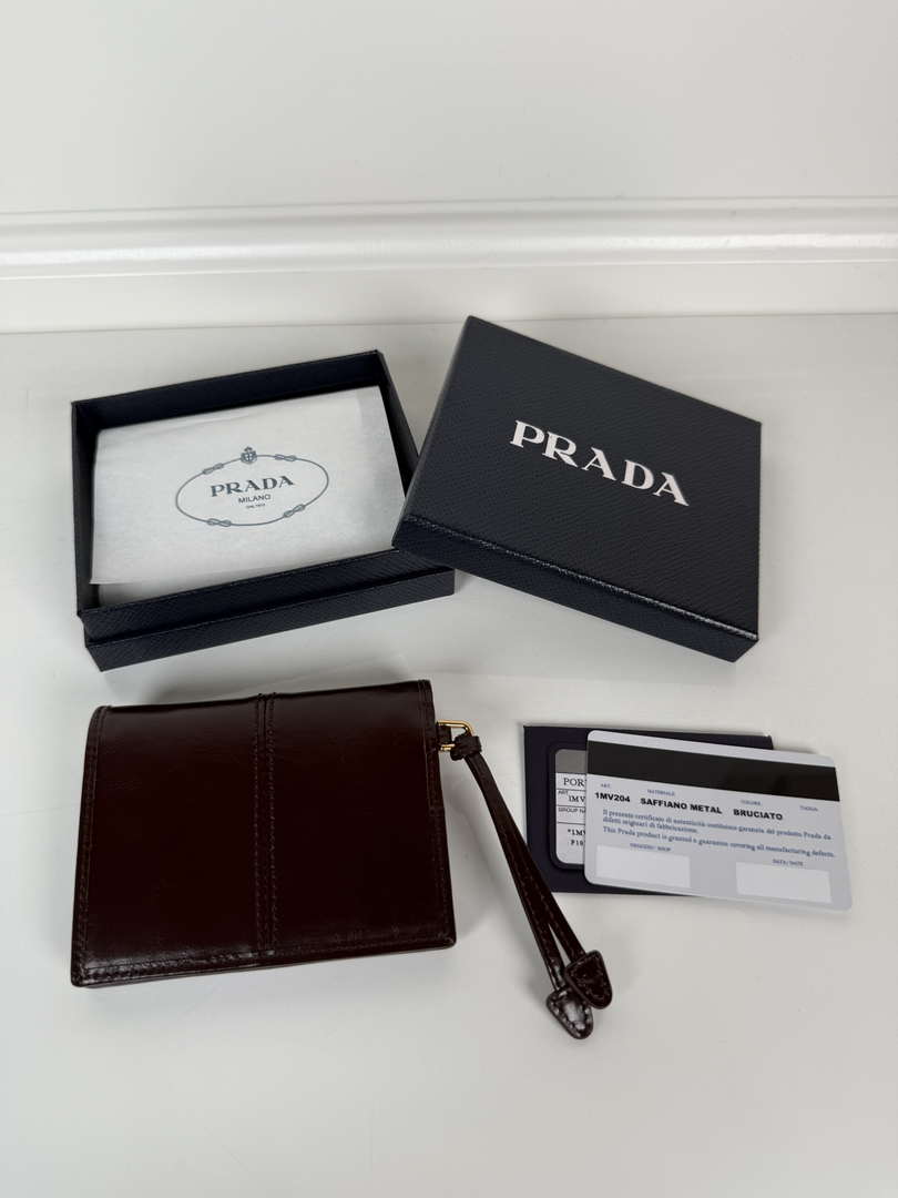 Prada 1MV204 Small shiny Leather Wallet Wine Red