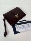 Prada 1MV204 Small shiny Leather Wallet Wine Red