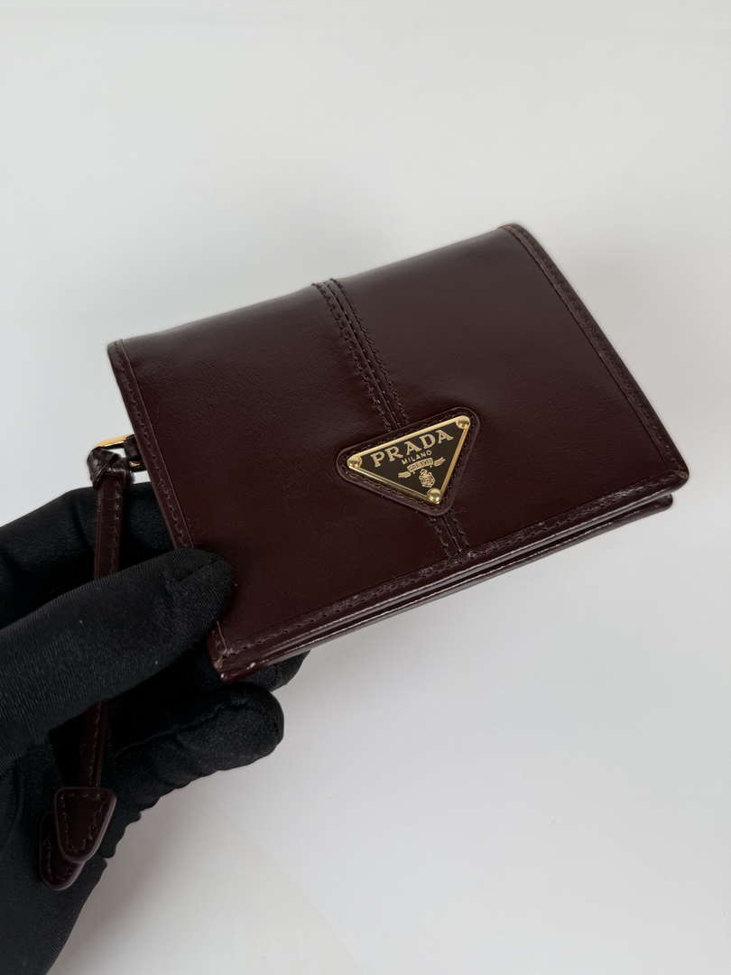 Prada 1MV204 Small shiny Leather Wallet Wine Red