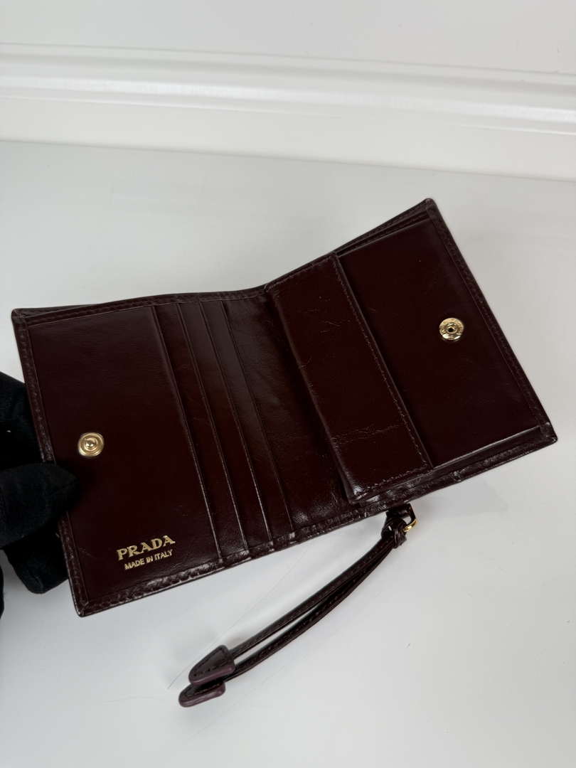 Prada 1MV204 Small shiny Leather Wallet Wine Red