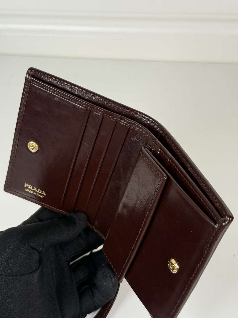Prada 1MV204 Small shiny Leather Wallet Wine Red