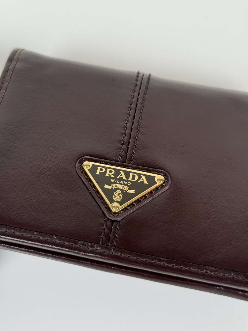 Prada 1MV204 Small shiny Leather Wallet Wine Red
