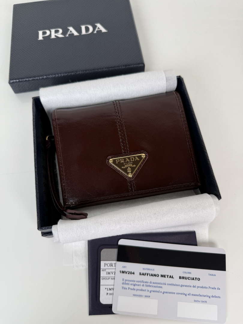 Prada 1MV204 Small shiny Leather Wallet Wine Red