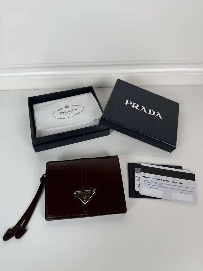 Prada 1MV204 Small shiny Leather Wallet Wine Red