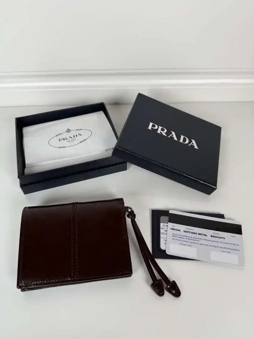Prada 1MV204 Small shiny Leather Wallet Wine Red