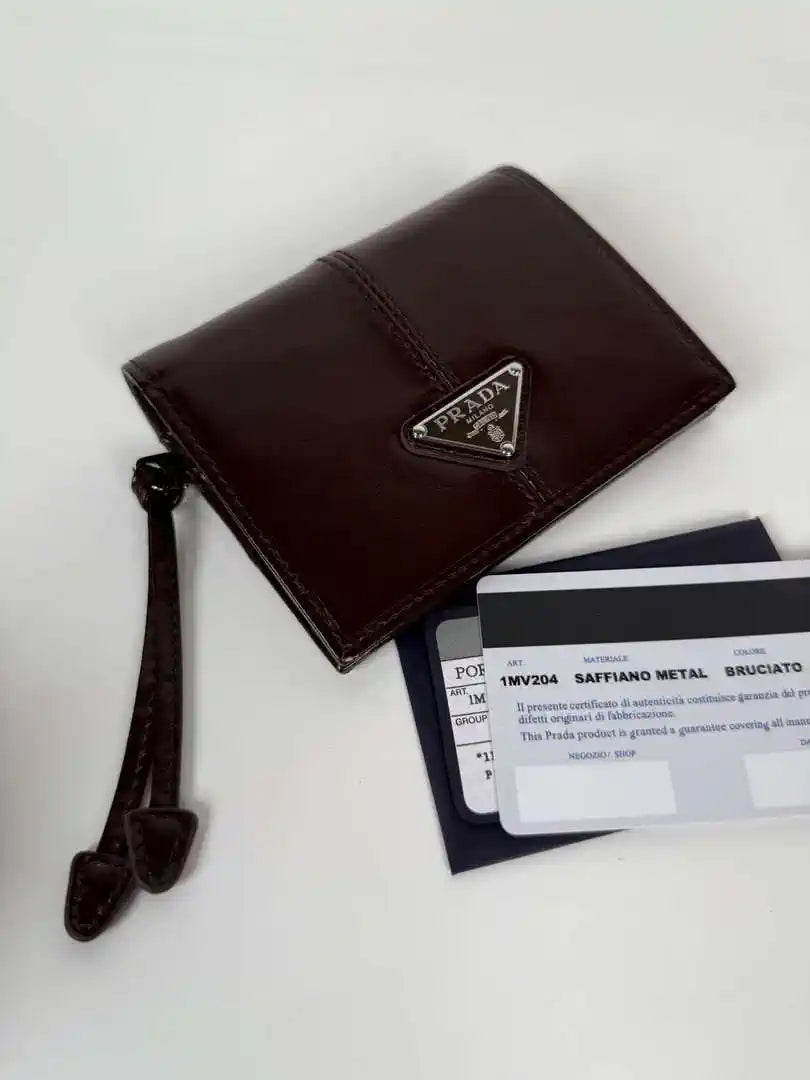 Prada 1MV204 Small shiny Leather Wallet Wine Red