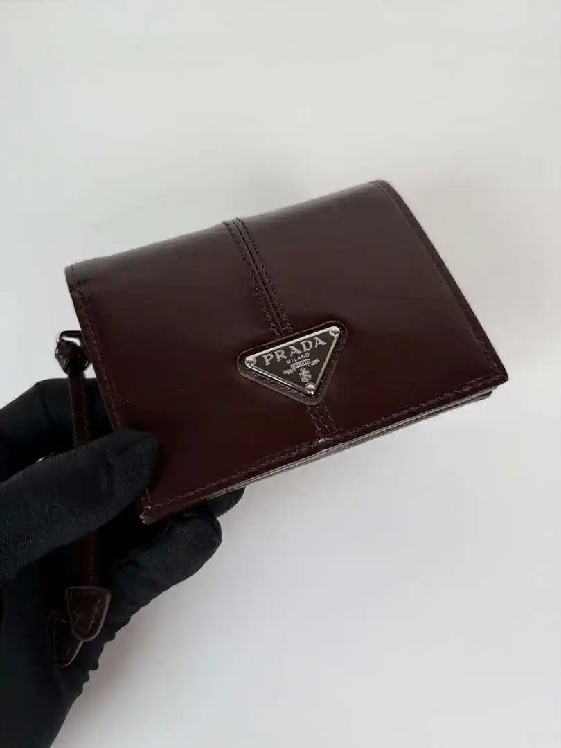 Prada 1MV204 Small shiny Leather Wallet Wine Red