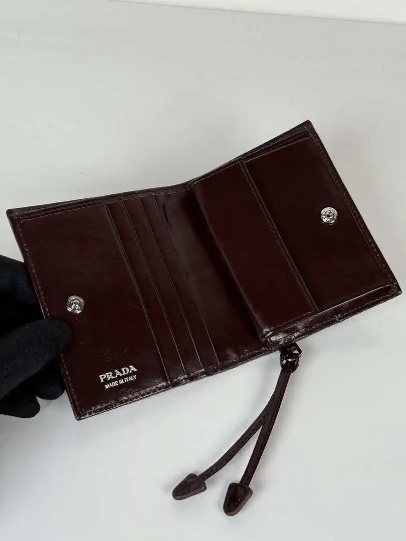 Prada 1MV204 Small shiny Leather Wallet Wine Red